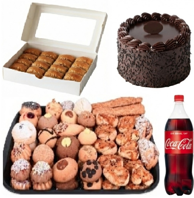 9-10 Kişilik Çikolatalı Yaş Pasta + Kuru Pasta + Cevizli Baklava Menü Karaman pasta siparişi