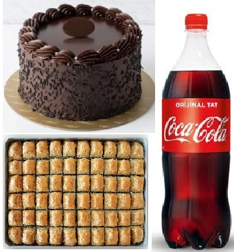 Çikolatalı Yaş Pasta Cevizli Baklava ve Cola Ekonomik Menü Karaman pasta sipariÅŸi