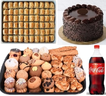 Hepsi Bir Arada Tatlı Paketi: Pasta Kuru Pasta Baklava ve Soğuk Kola Karaman pasta sipariÅŸi